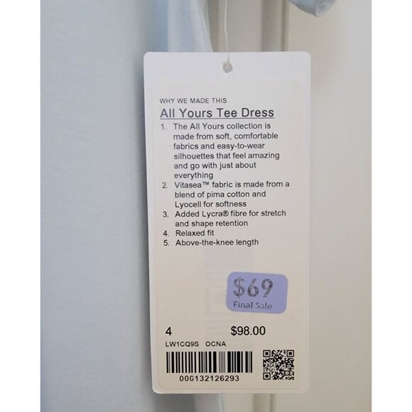 NWT Lululemon ALL YOURS TEE DRESS Light Blue Relaxed Fit Above Knee Women's Sz 4 - Picture 7 of 8